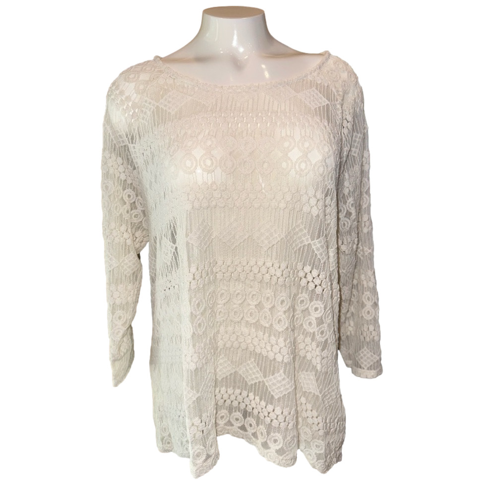 🔴EUC eyeshadow boho laced off white shirt with sleeve SZ 1X - Picture 1 of 5